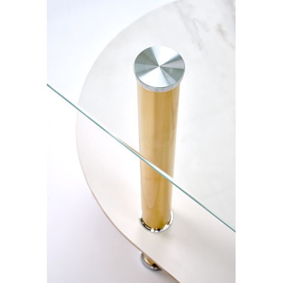 Table basse DUCAT, marbre blanc / transparent / doré (2p=1ks)