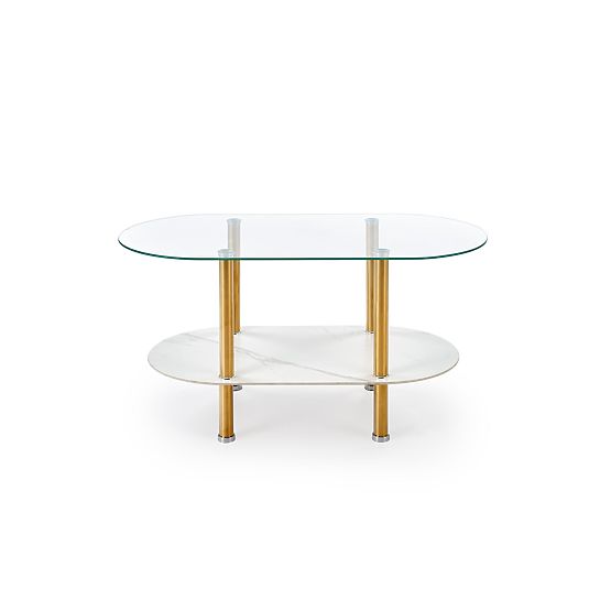 Table basse DUCAT, marbre blanc / transparent / doré (2p=1ks)
