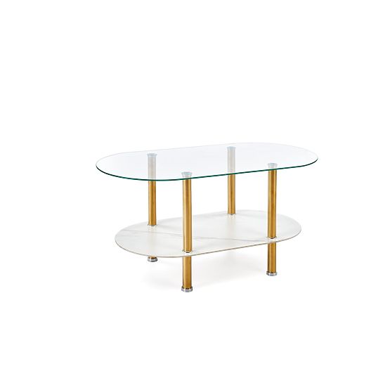 Table basse DUCAT, marbre blanc / transparent / doré (2p=1ks)