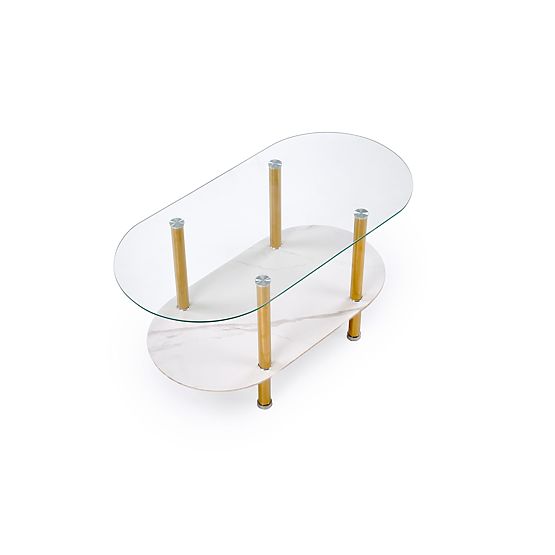 Table basse DUCAT, marbre blanc / transparent / doré (2p=1ks)