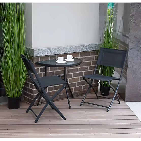Table basse en verre demi-circulaire pour balcon, terrasse, patio noir