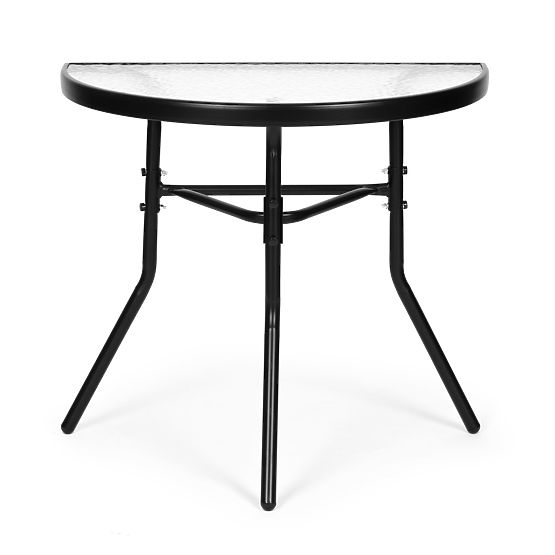 Table basse en verre demi-circulaire pour balcon, terrasse, patio noir