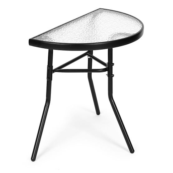 Table basse en verre demi-circulaire pour balcon, terrasse, patio noir