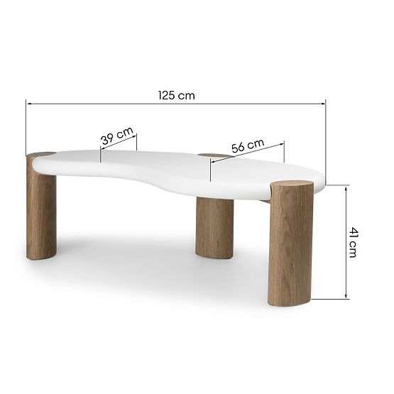 Table basse Floe 125 cm, blanc/noyer