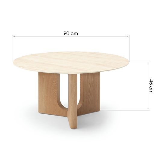 Table basse Klimt 90 cm, ronde, travertin/chêne