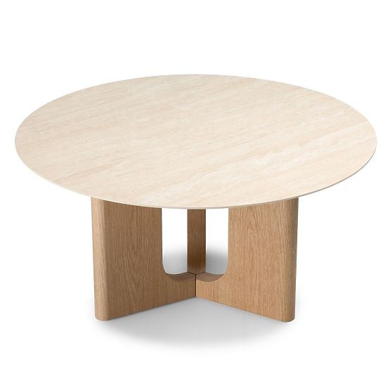 Table basse Klimt 90 cm, ronde, travertin/chêne