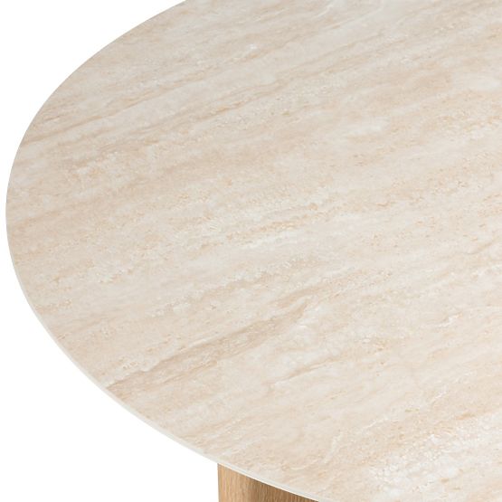 Table basse Klimt 90 cm, ronde, travertin/chêne