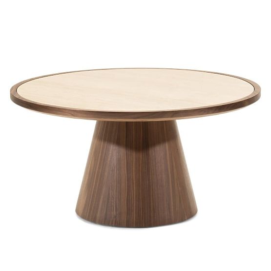 Table basse Kyoto 80 cm, ronde, travertin/noyer
