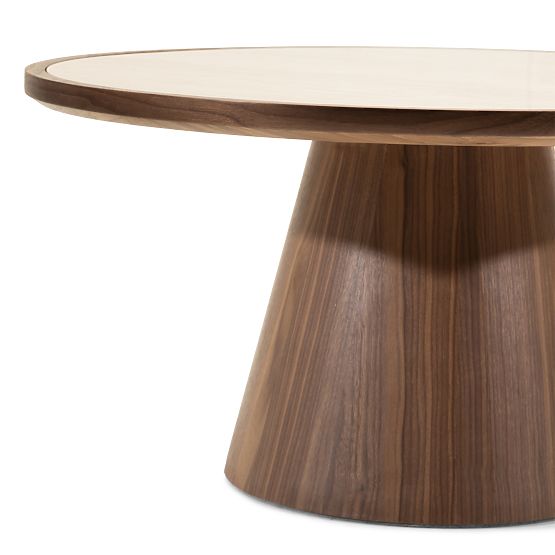 Table basse Kyoto 80 cm, ronde, travertin/noyer