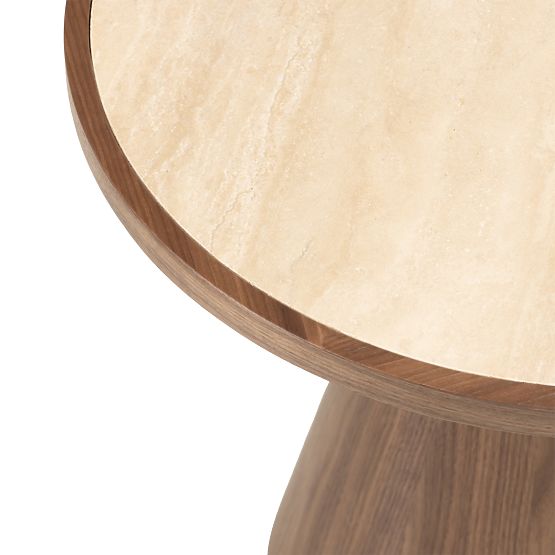 Table basse Kyoto 80 cm, ronde, travertin/noyer