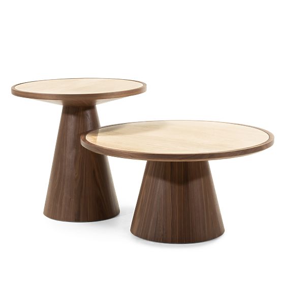 Table basse Kyoto 80 cm, ronde, travertin/noyer