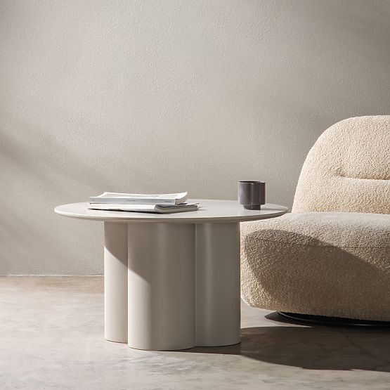 Table basse Lazaro 80 cm, ronde, gris-beige