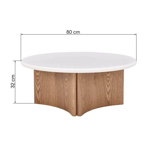 Table basse Marlo 80 cm, blanc crème/chêne