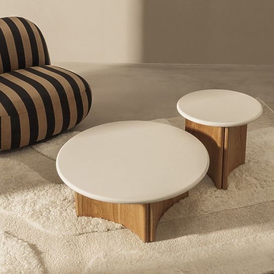 Table basse Marlo 80 cm, blanc crème/chêne