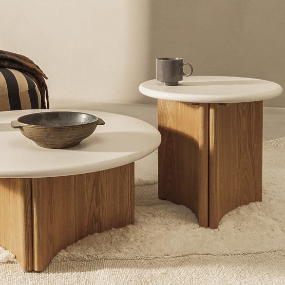 Table basse Marlo 80 cm, blanc crème/chêne