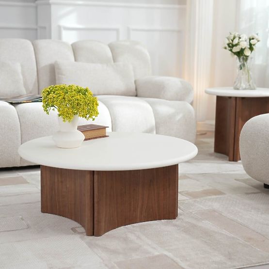 Table basse Marlo 80 cm, crème/blanc/noix, microciment