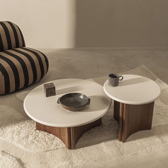 Table basse Marlo 80 cm, crème/blanc/noix, microciment