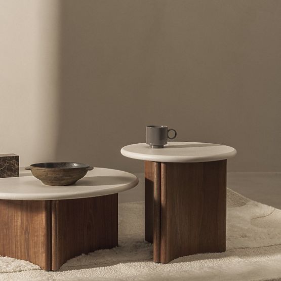 Table basse Marlo 80 cm, crème/blanc/noix, microciment