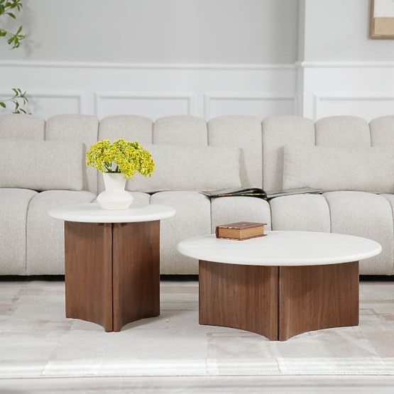 Table basse Marlo 80 cm, crème/blanc/noix, microciment