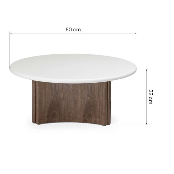 Table basse Marlo 80 cm, crème/blanc/noix, microciment