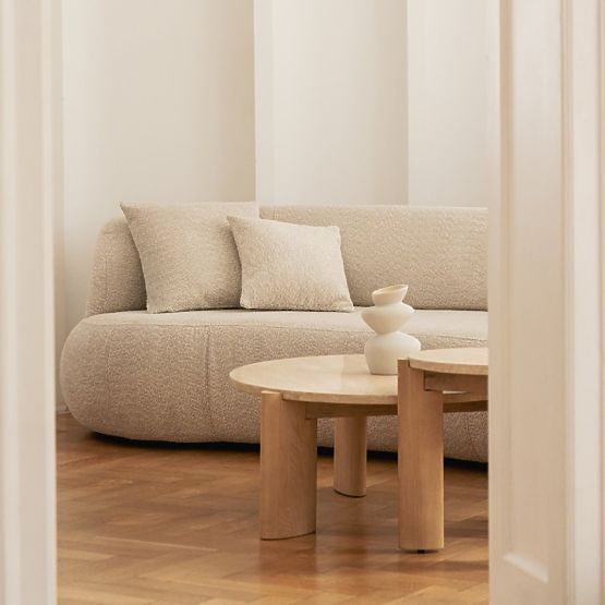 Table basse Medley 90 cm, ronde, travertin/frêne