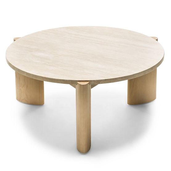 Table basse Medley 90 cm, ronde, travertin/frêne