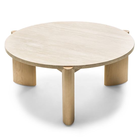 Table basse Medley 90 cm, ronde, travertin/frêne