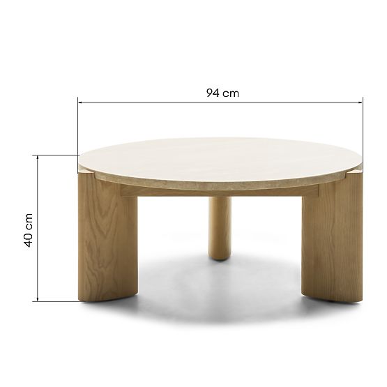 Table basse Medley 90 cm, ronde, travertin/frêne