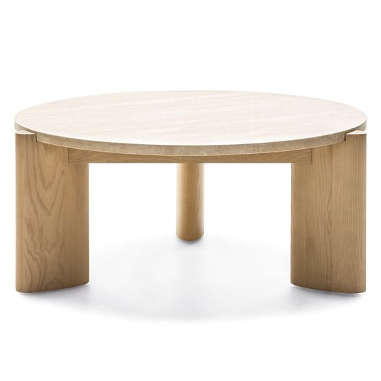 Table basse Medley 90 cm, ronde, travertin/frêne