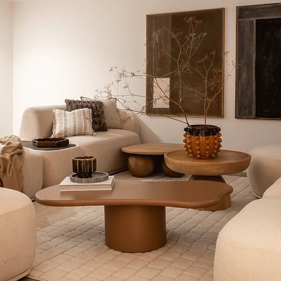 Table basse Monaco cannelle, mat, formes arrondies