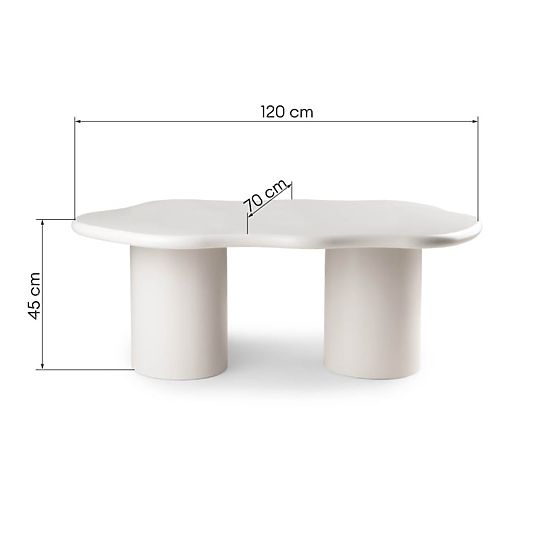 Table basse Muse gris-beige, mat, formes arrondies