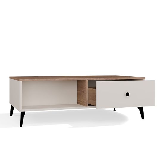 Table basse POINT 2S 110 Beige Cachemire Chêne Castello 2 Tiroirs pour Salon