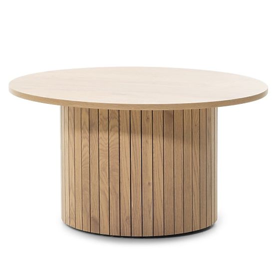Table basse Remigio 80 cm, ronde avec lamelles, chêne