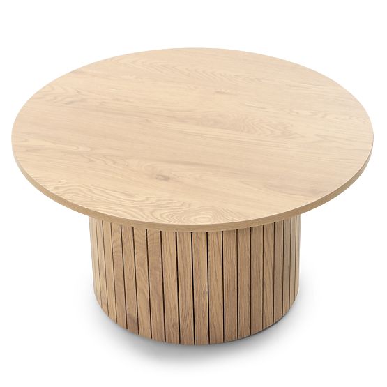Table basse Remigio 80 cm, ronde avec lamelles, chêne