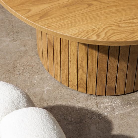Table basse Remigio 80 cm, ronde avec lamelles, chêne