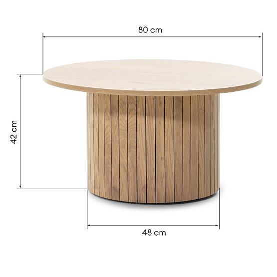 Table basse Remigio 80 cm, ronde avec lamelles, chêne