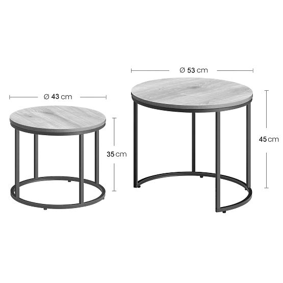Table basse ronde 2 pcs - marbre / pieds noirs