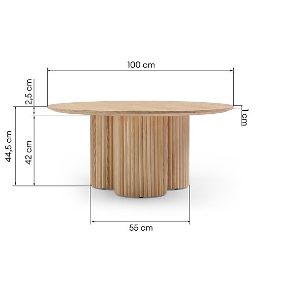Table basse ronde Vesby 100 cm, chêne naturel, frêne, lames