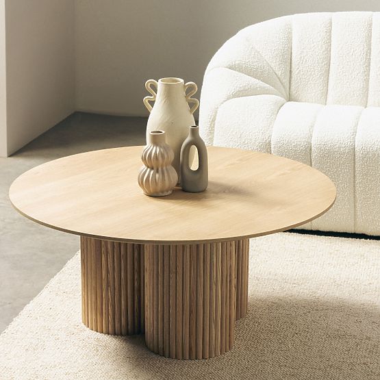 Table basse ronde Vesby 100 cm, chêne naturel, frêne, lames