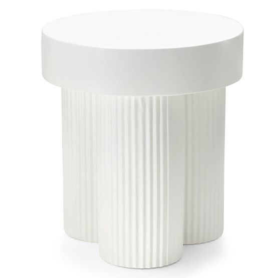 Table basse Salerno 45 cm, ronde, blanche, avec rainures
