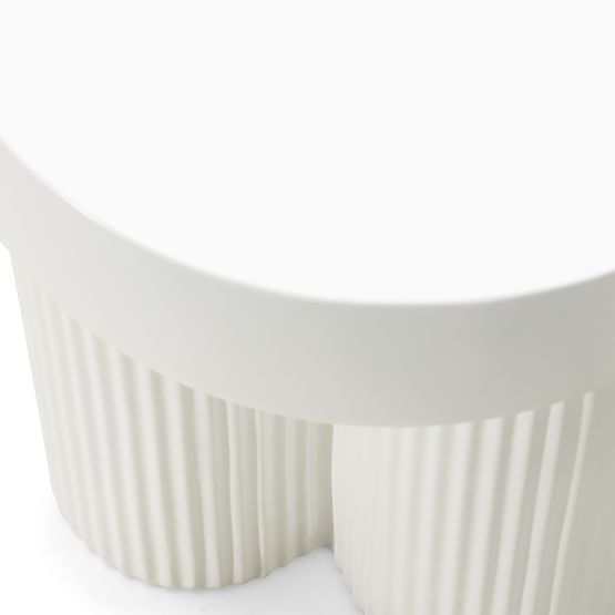 Table basse Salerno 45 cm, ronde, blanche, avec rainures