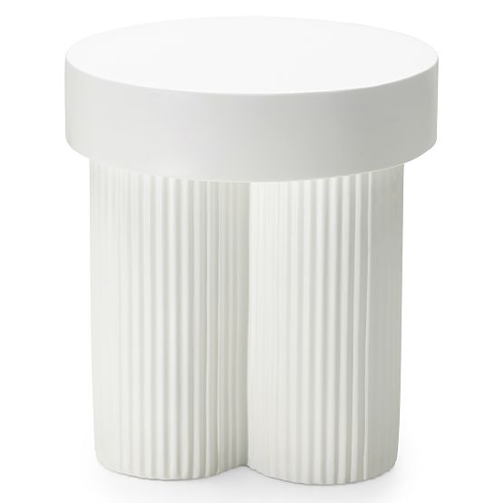 Table basse Salerno 45 cm, ronde, blanche, avec rainures