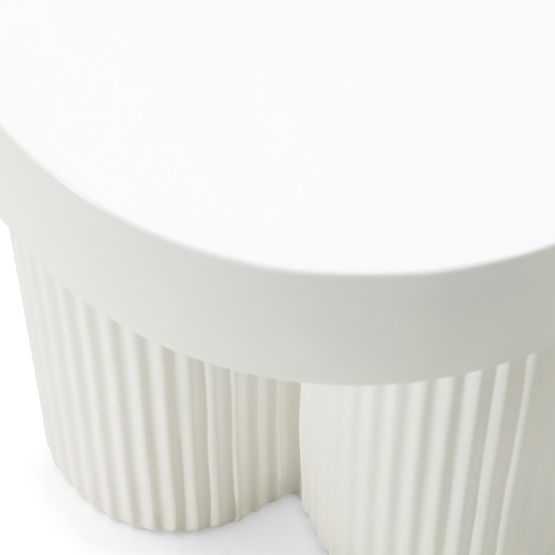 Table basse Salerno 45 cm, ronde, blanche, avec rainures