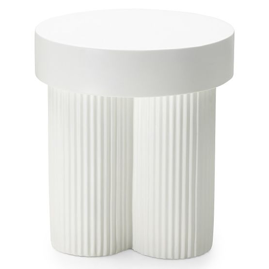 Table basse Salerno 45 cm, ronde, blanche, avec rainures