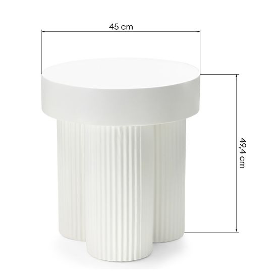 Table basse Salerno 45 cm, ronde, blanche, avec rainures