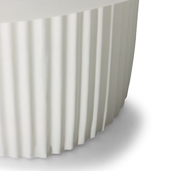 Table basse Salerno 70 cm, ronde, blanche, rainurée