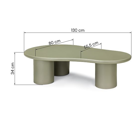Table basse Sucre olive, mat, formes arrondies