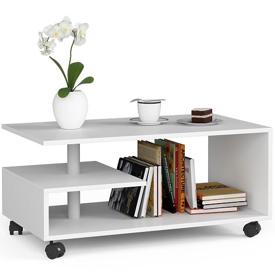 TABLE BASSE SUR ROULETTES VINI BLANC