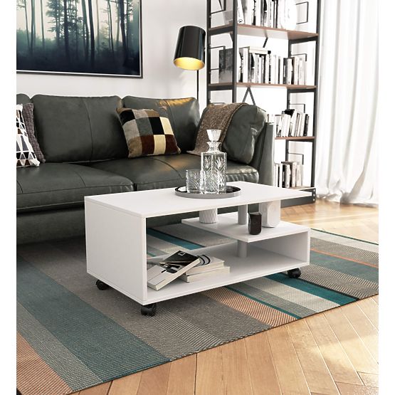 TABLE BASSE SUR ROULETTES VINI BLANC