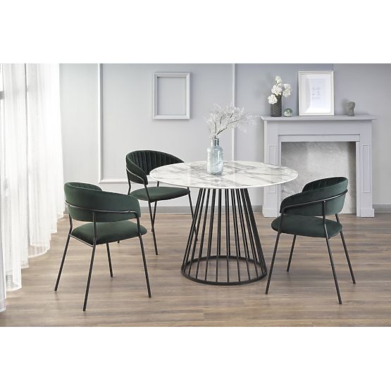 Table BRODWAY plateau - marbre blanc, pied - noir